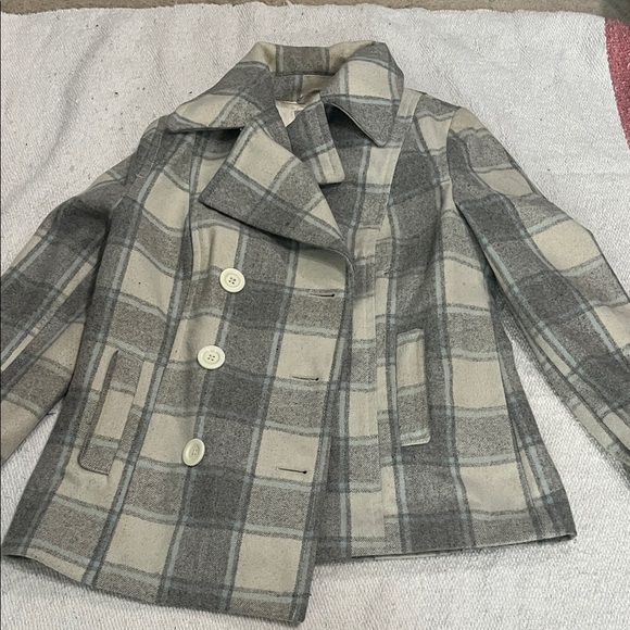Old Navy Gray Plaid Pea Coat - Picture 1 of 5